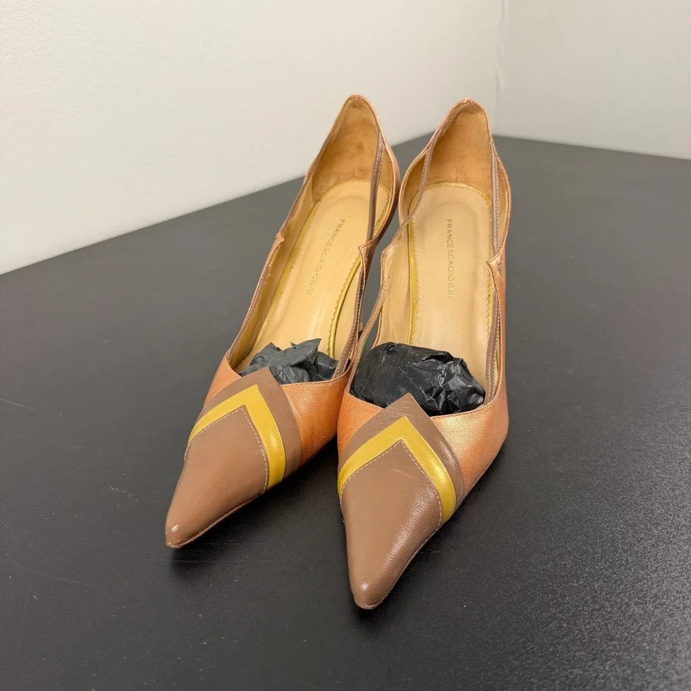 Francesca Giobbi Pump Heels Women's 7/ EU37 Brown Pointed Toe Genuine Leather